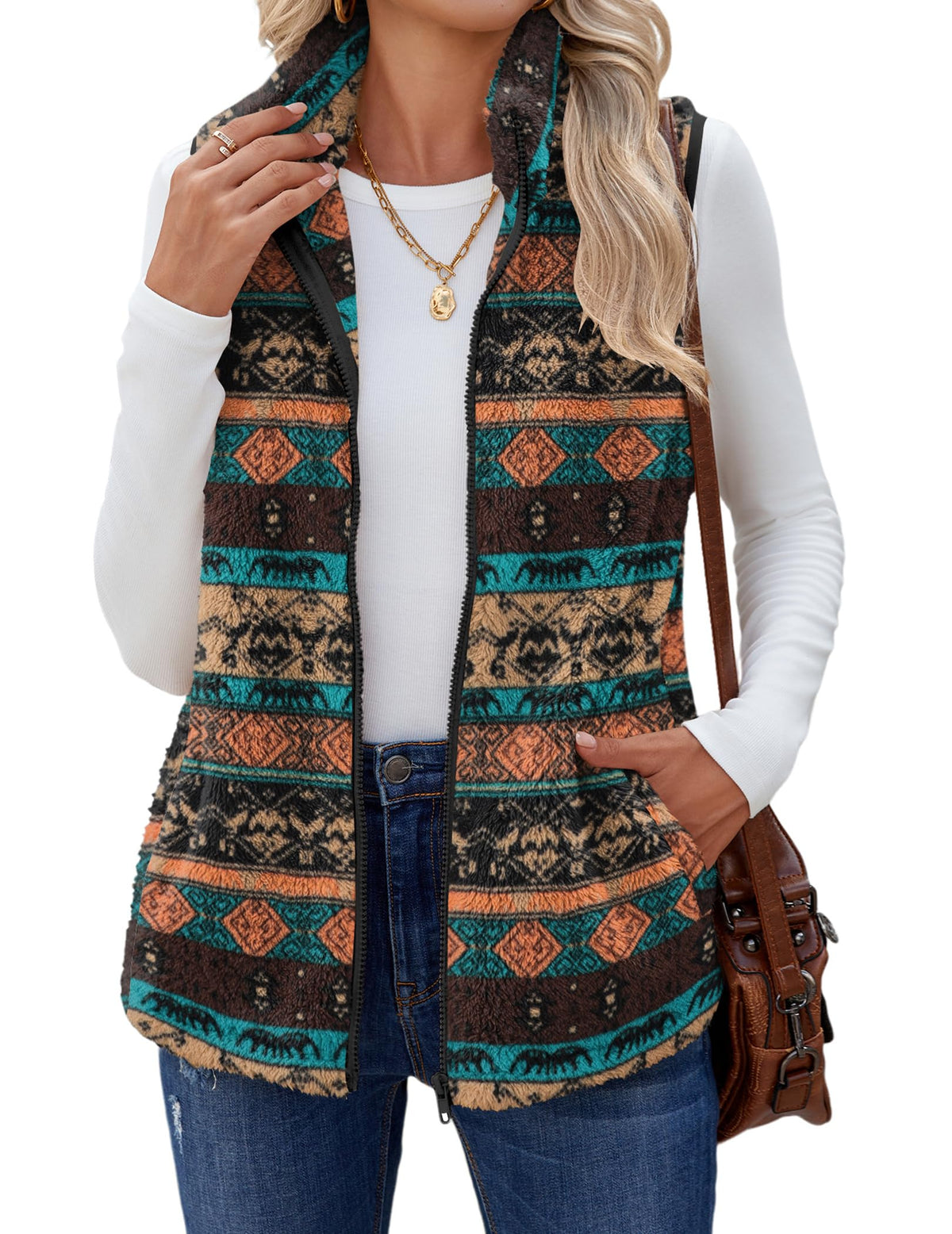 Zeagoo Vest For Women Sleeveless Sherpa Fleece Jackets Zip Up Fall Coats