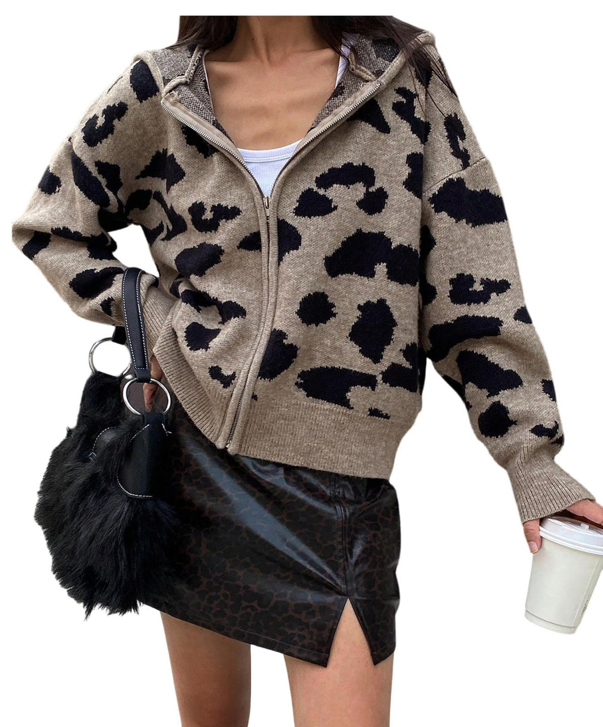 SOLY HUX Zip Up Cardigan for Women Hooded Knit Sweater Jackets