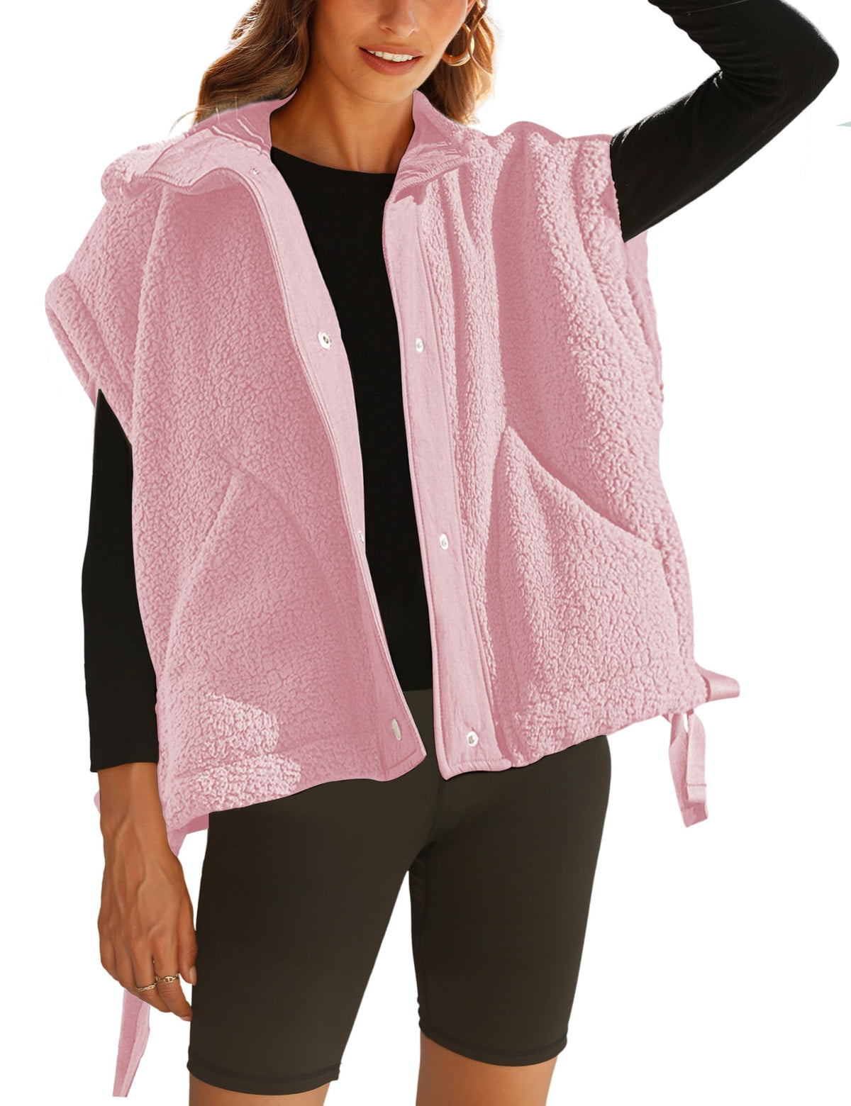 OPCAKM Women's Fuzzy Fleece Vest Sleeveless Sherpa Jacket