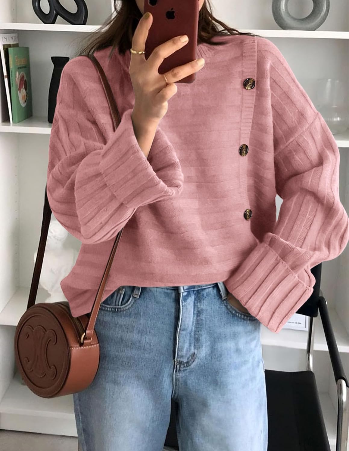 PRETTYGARDEN Womens Asymmetric Button Long Sleeve Sweater