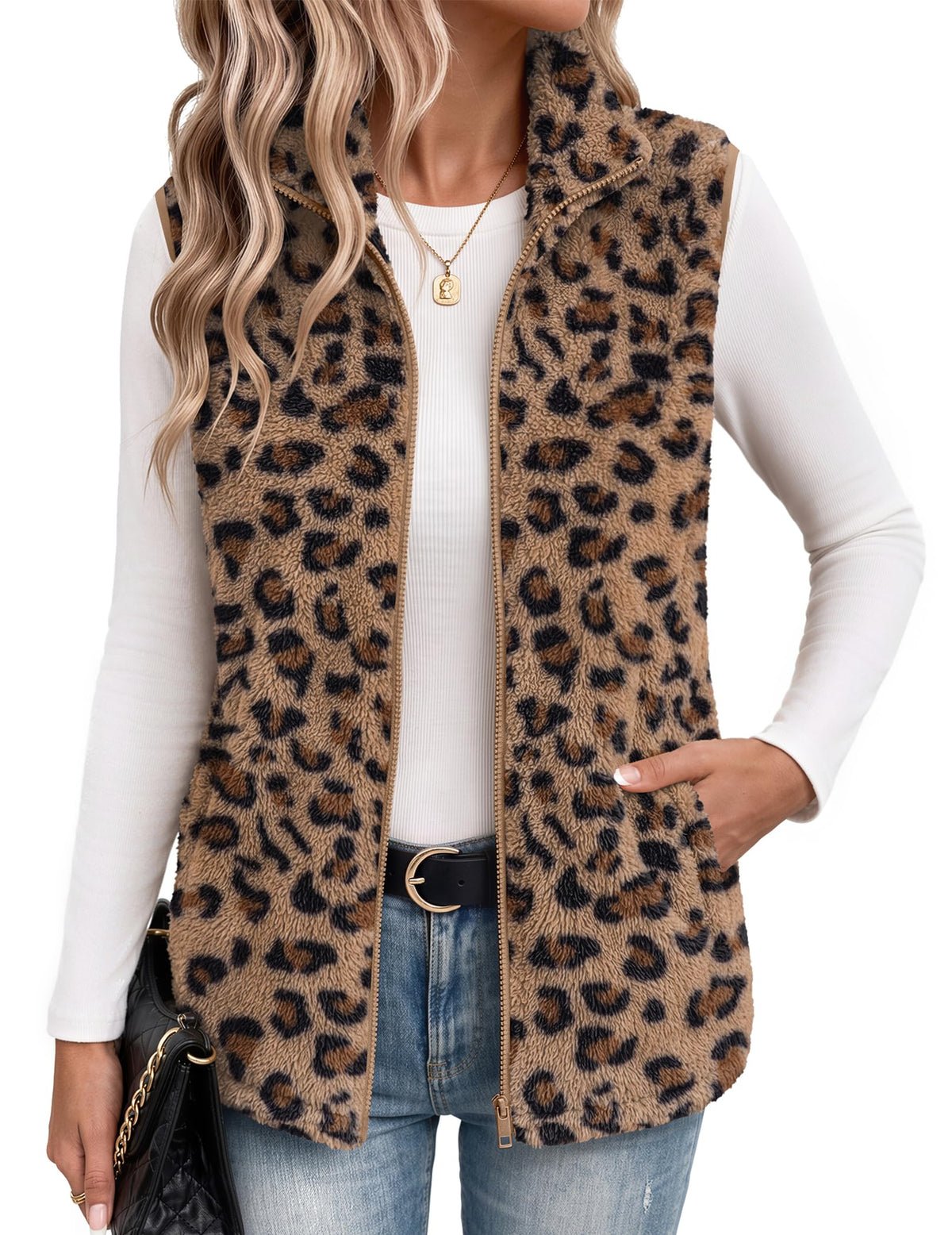 Zeagoo Vest For Women Sleeveless Sherpa Fleece Jackets Zip Up Fall Coats