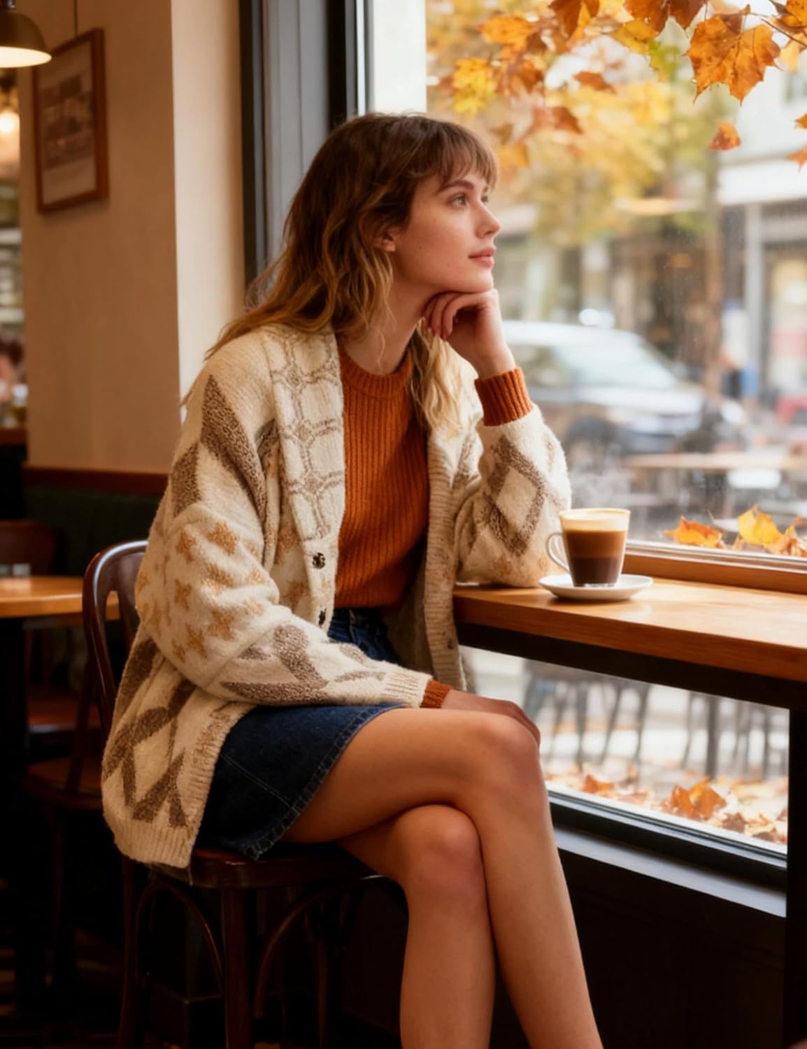 SKIKYAN Women Fall Sweater Cardigans Graphic Button Down Collar Knitwear Long Sleeve Oversized Y2K Print Coats