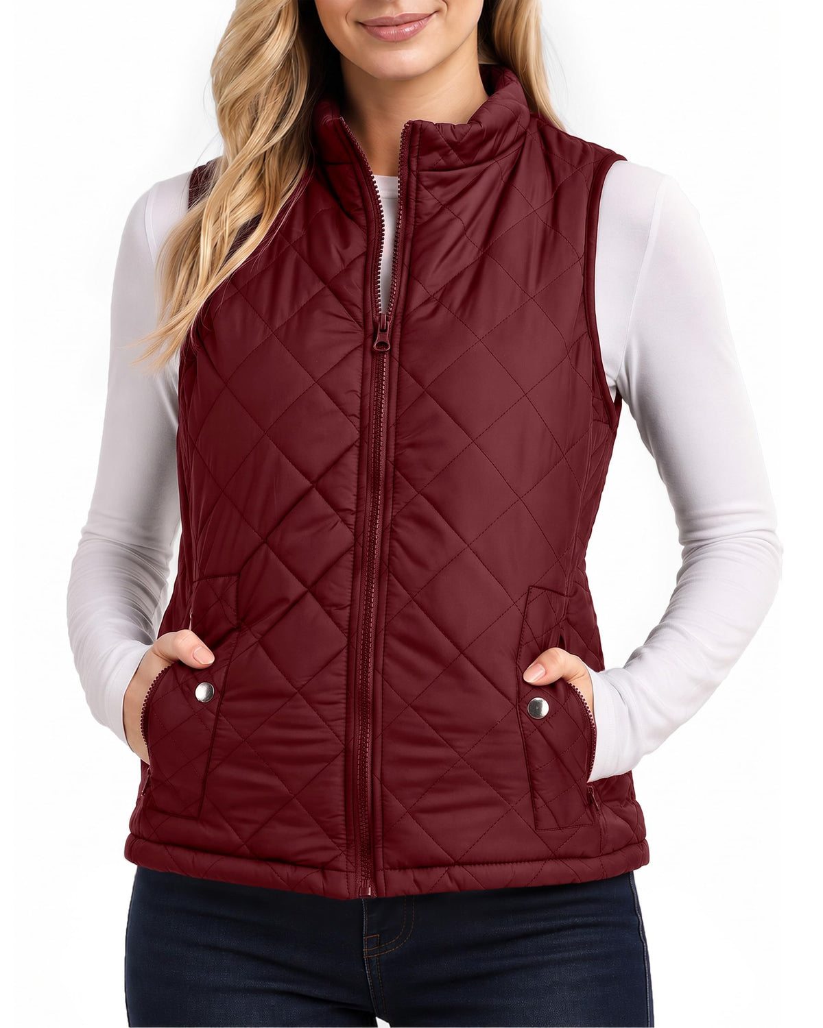 Diamond Quilted Puffer Vest Women Stand Collar Lightweight Vest