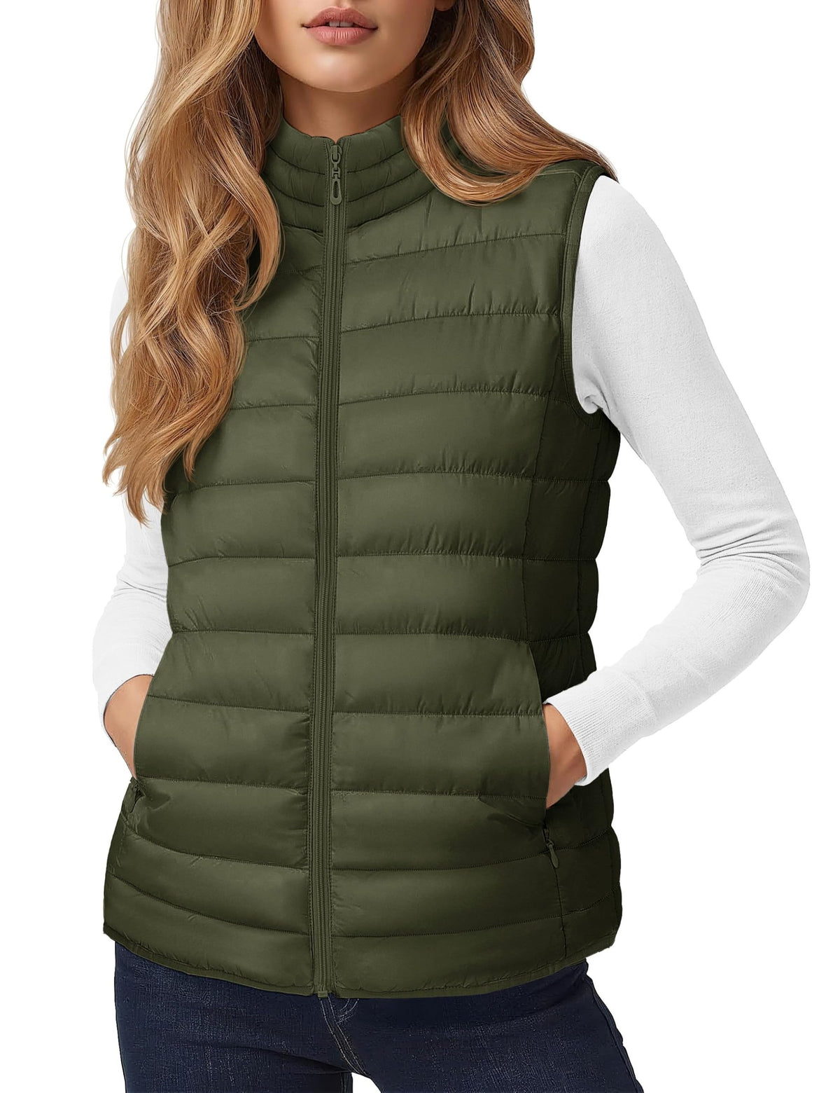 YUCOLEN Women's Quilted Puffer Vest Lightweight Sleeveless Puffy Jacket