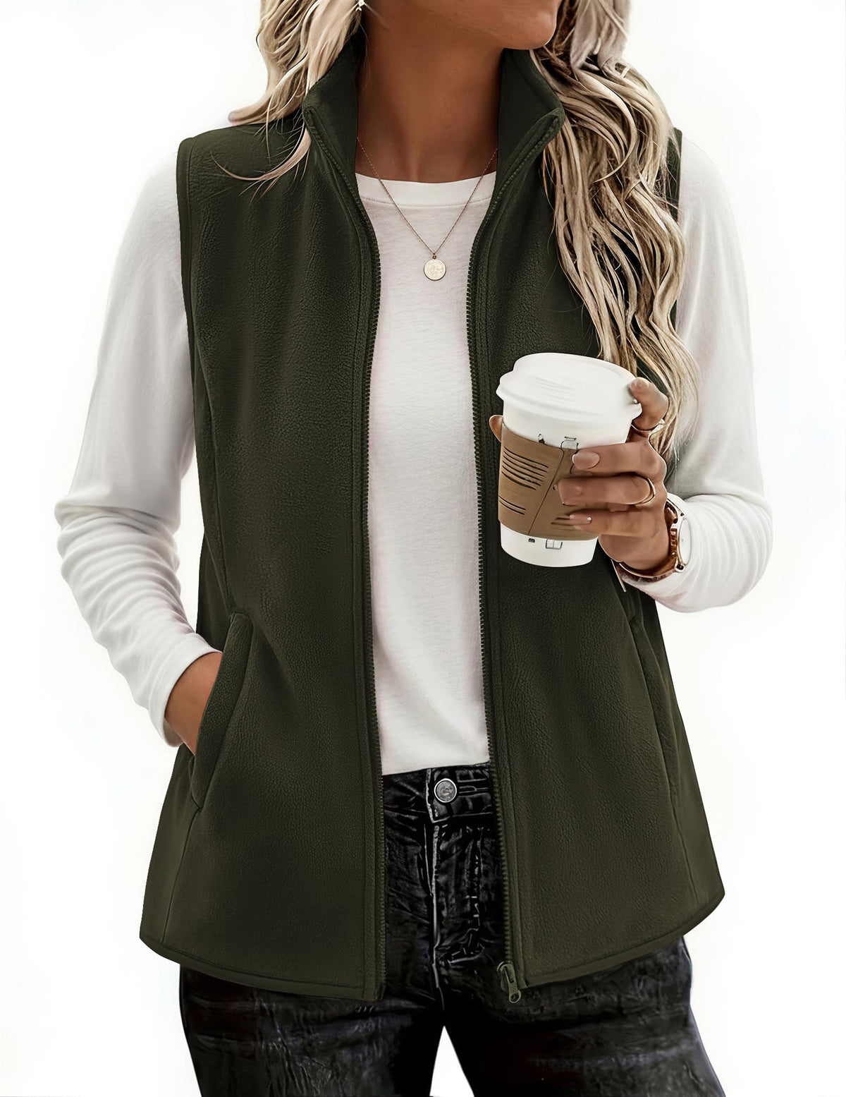 Zeagoo Womens Outerwear Vests With Pockets Zipper Sleeveless Fleece Jackets