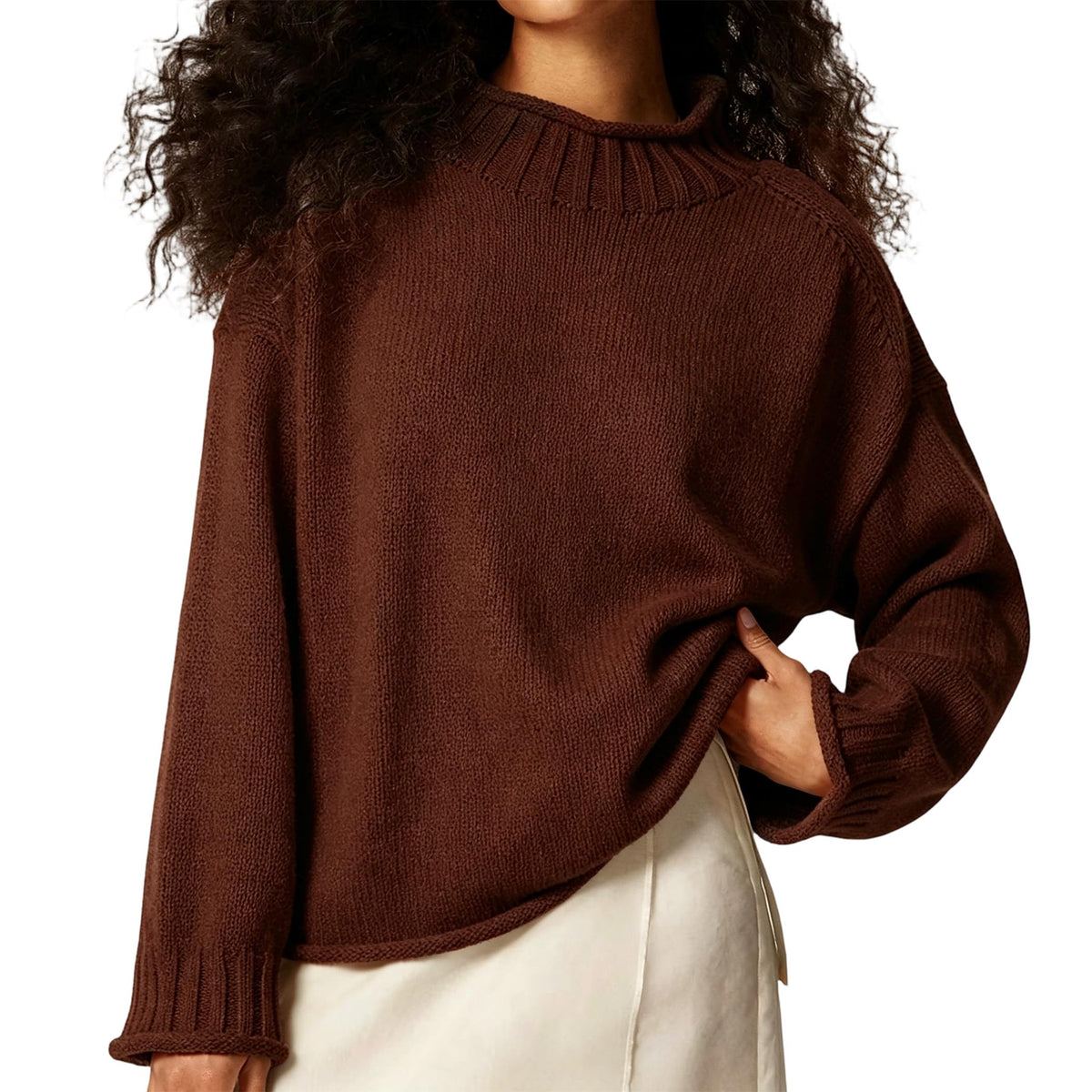 Women's Oversized Roll Neck Sweater Long Sleeve Pullover Fall Casual Tops