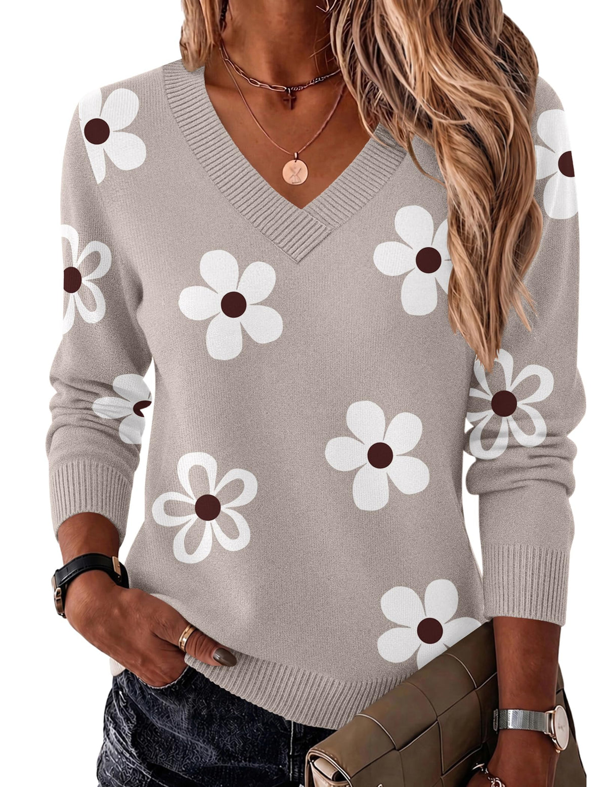 Zeagoo Womens V Neck Sweaters Long Sleeve Tops Lightweight Fall Clothes