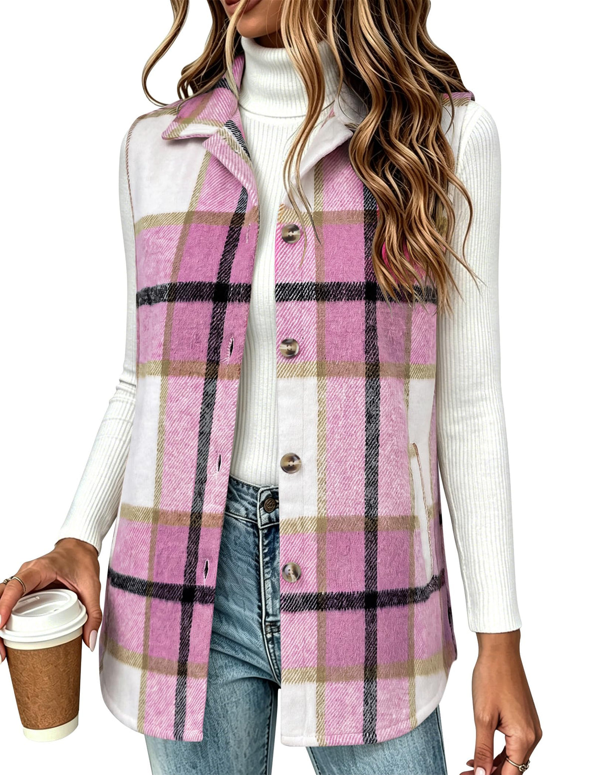 Zeagoo Plaid Vest for Women Flannel Jackets Sleeveless Button Down Shirts