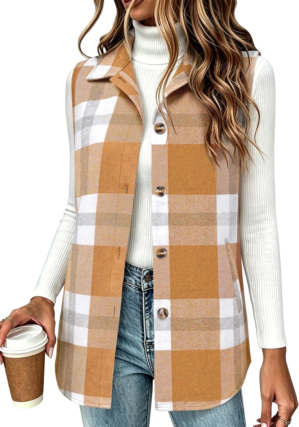 Zeagoo Plaid Vest for Women Flannel Jackets Sleeveless Button Down Shirts