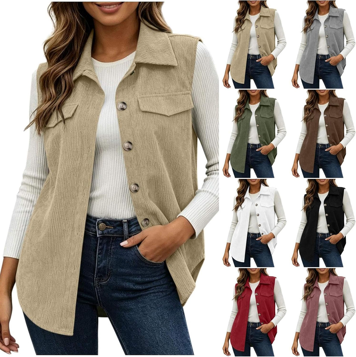 Corduroy Vest Women Lightweight Sleeveless Corduroy Jacket