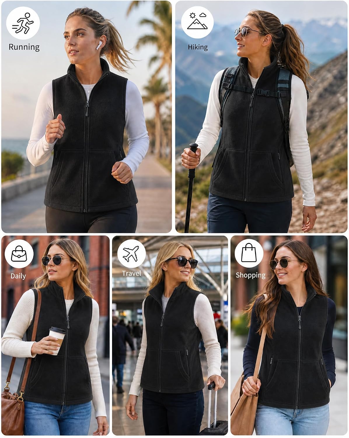 Argstar Women’s Fleece Vest with 6 Pockets, Lightweight Sleeveless Gilet
