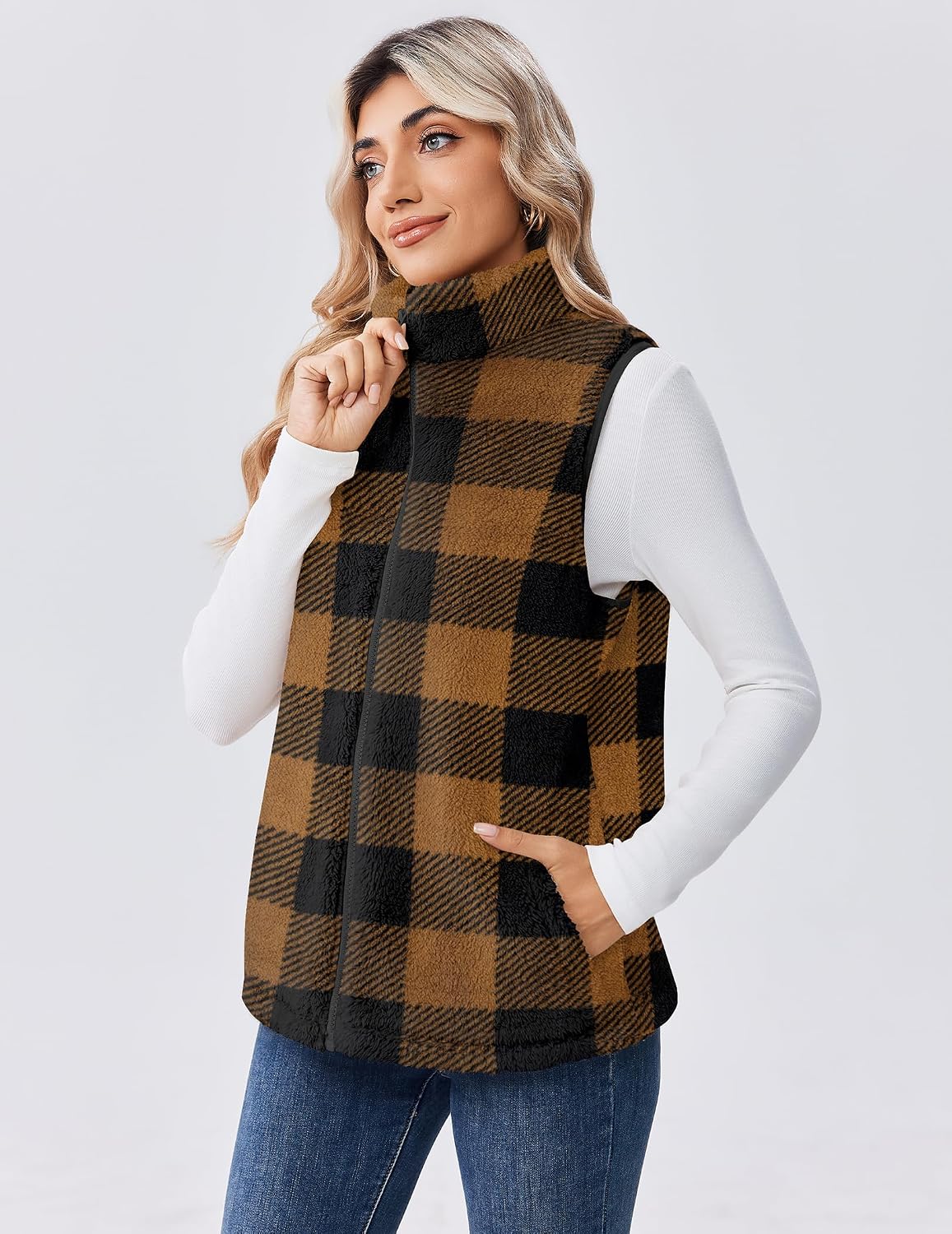 Zeagoo Vest For Women Sleeveless Sherpa Fleece Jackets Zip Up Fall Coats