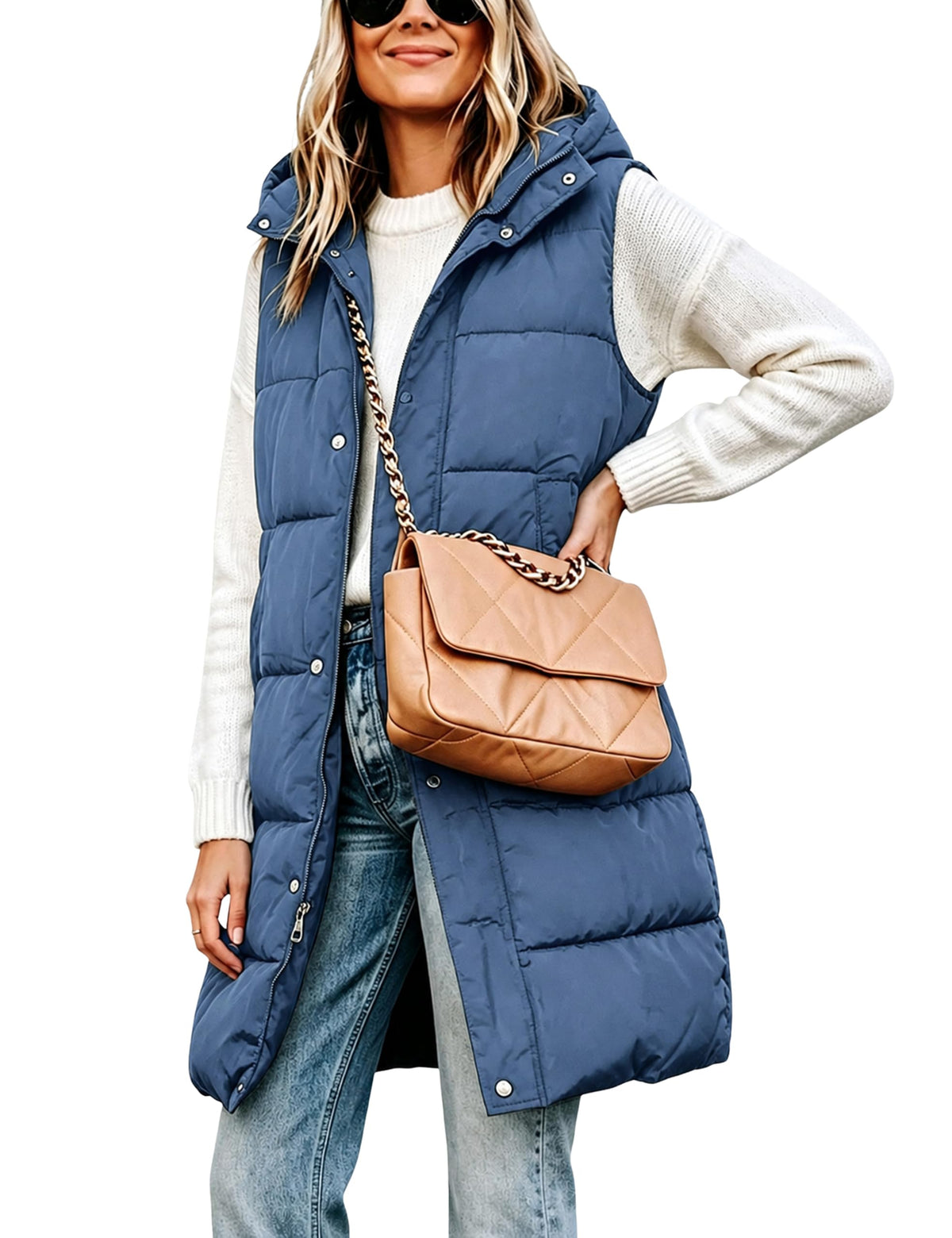 Tanming Women's Long Puffer Vest with Removable Hood