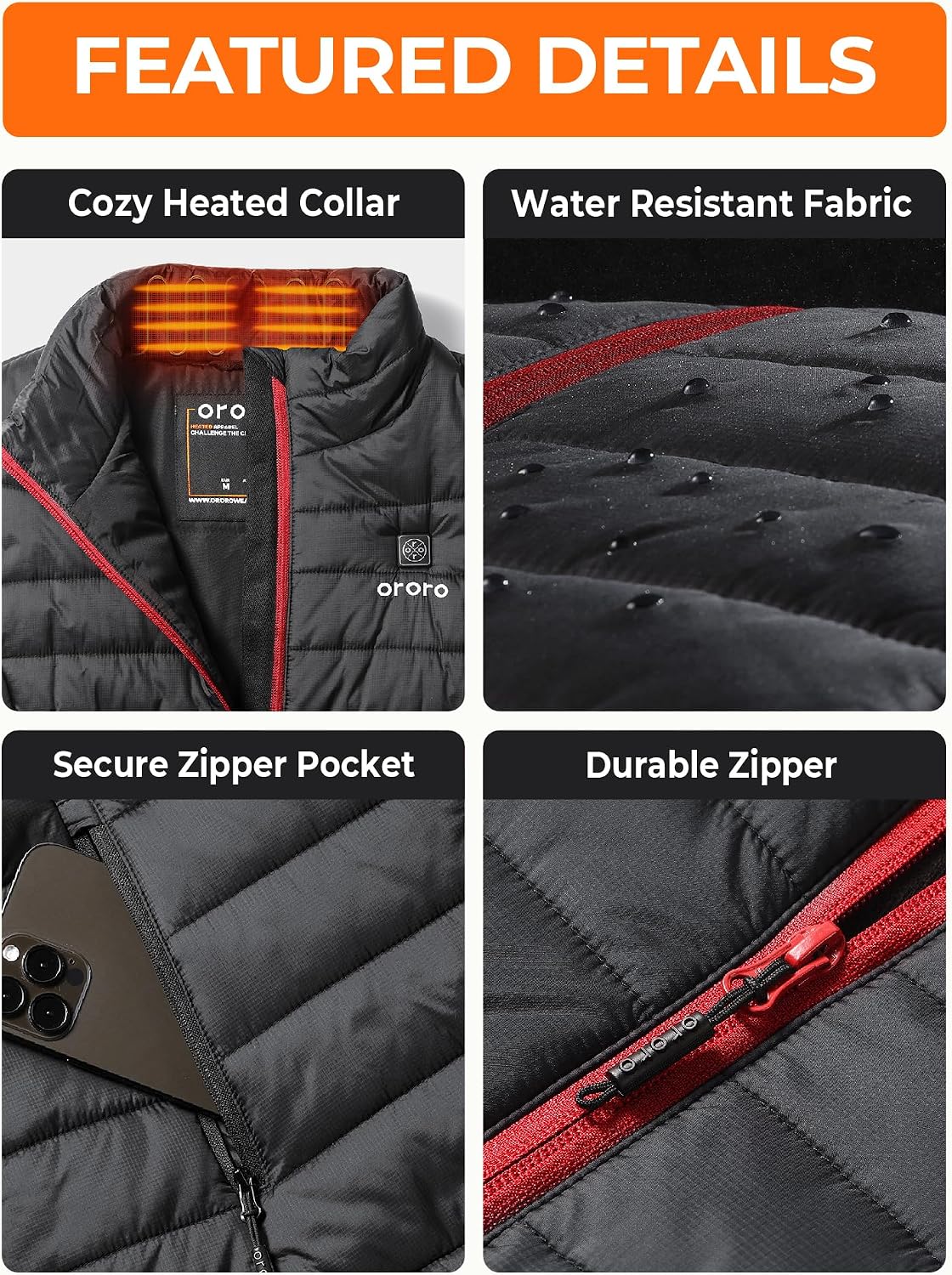 ORORO Women’s Heated Vest, 4 Heating Zones Lightweight Electric Vest
