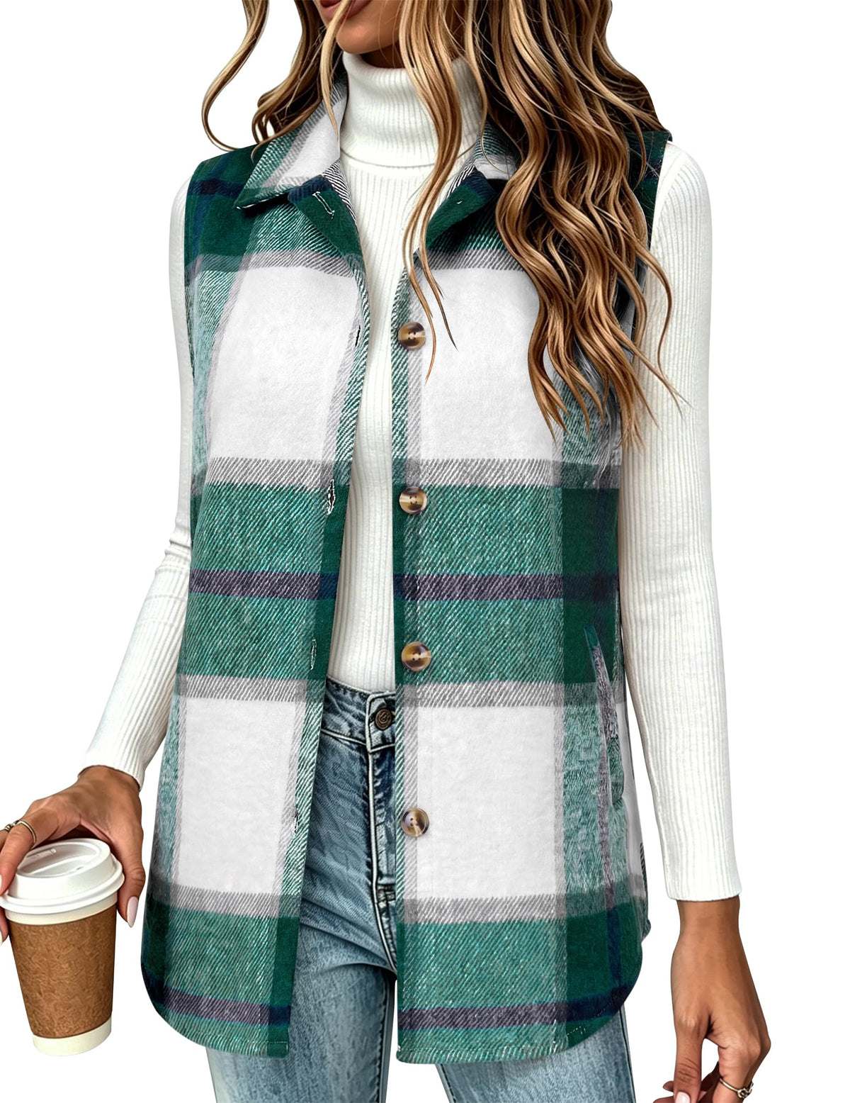 Zeagoo Plaid Vest for Women Flannel Jackets Sleeveless Button Down Shirts