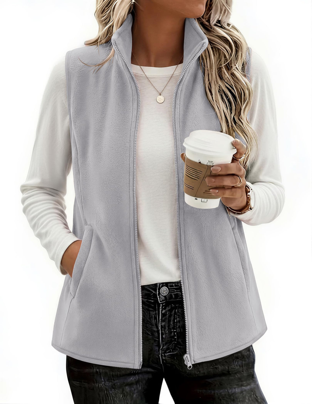 Zeagoo Womens Outerwear Vests With Pockets Zipper Sleeveless Fleece Jackets