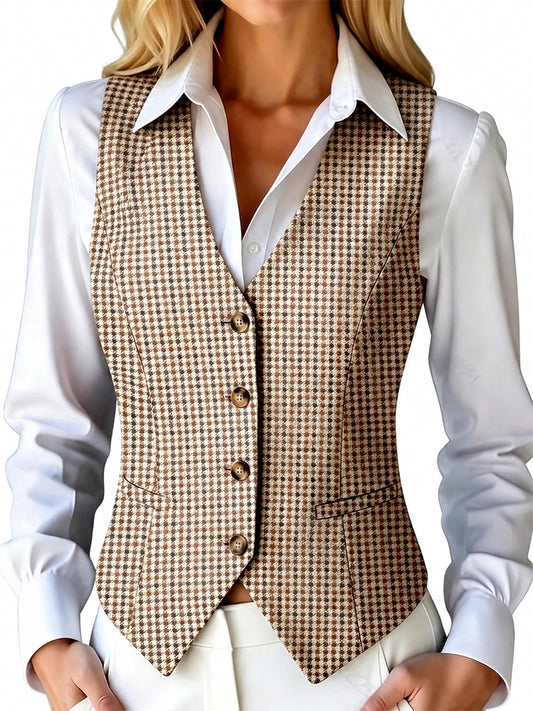 ELLEVEN Womens High Stretchy Vest Tops 、Fully Lined Button Down Waistcoat