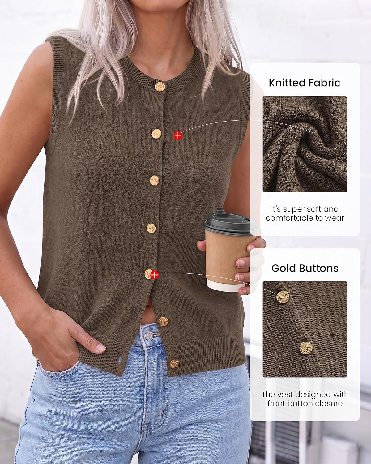BTFBM Sweater Vest Women Casual Crewneck Loose Button Down Knit Sleeveless Cardigan 2026 Spring Clothes Summer Vest Tops