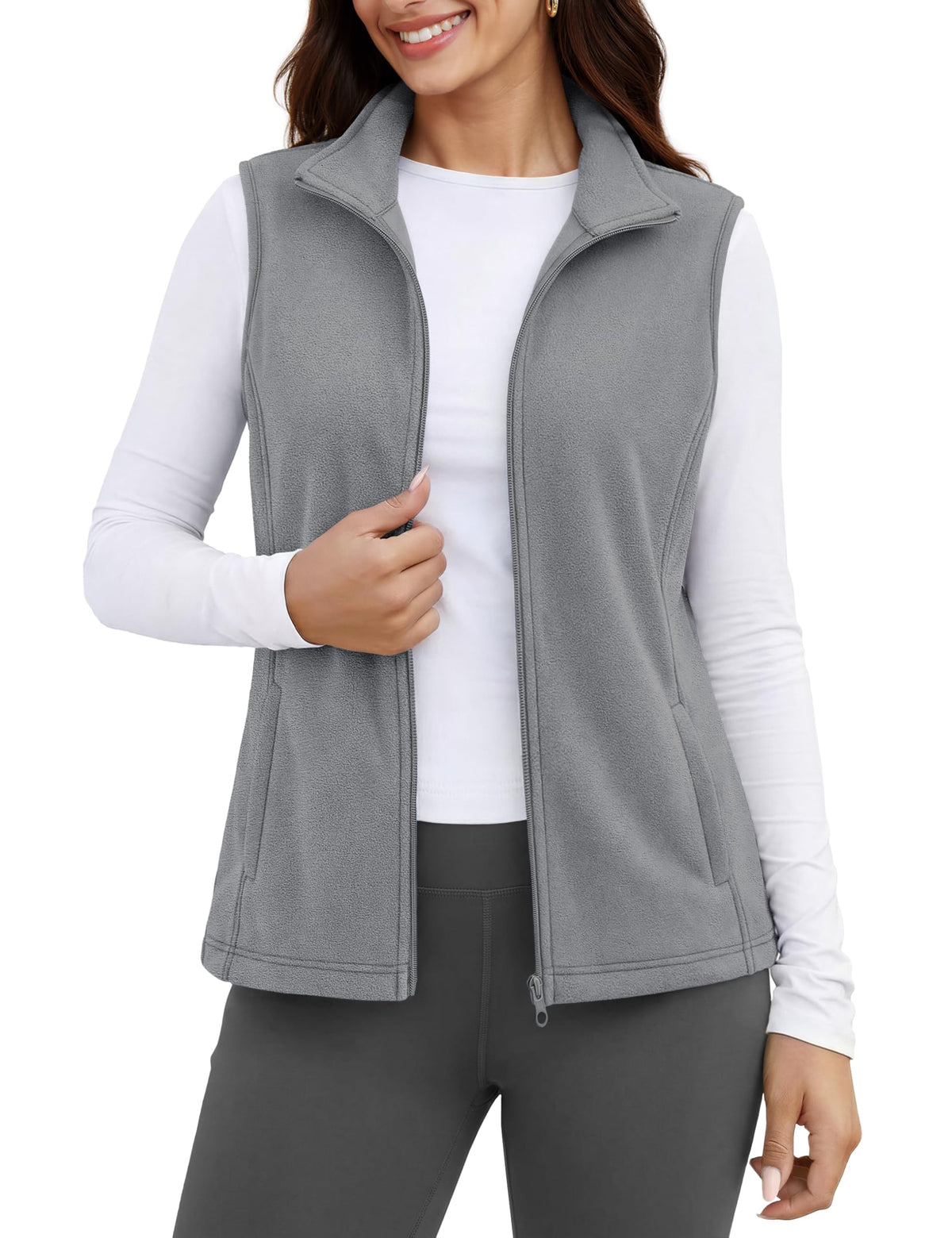 MAGCOMSEN Women's Fleece Vest Outerwear Sleeveless Lightweight Zip Jackets Warm Soft Vests with Zipper Pockets