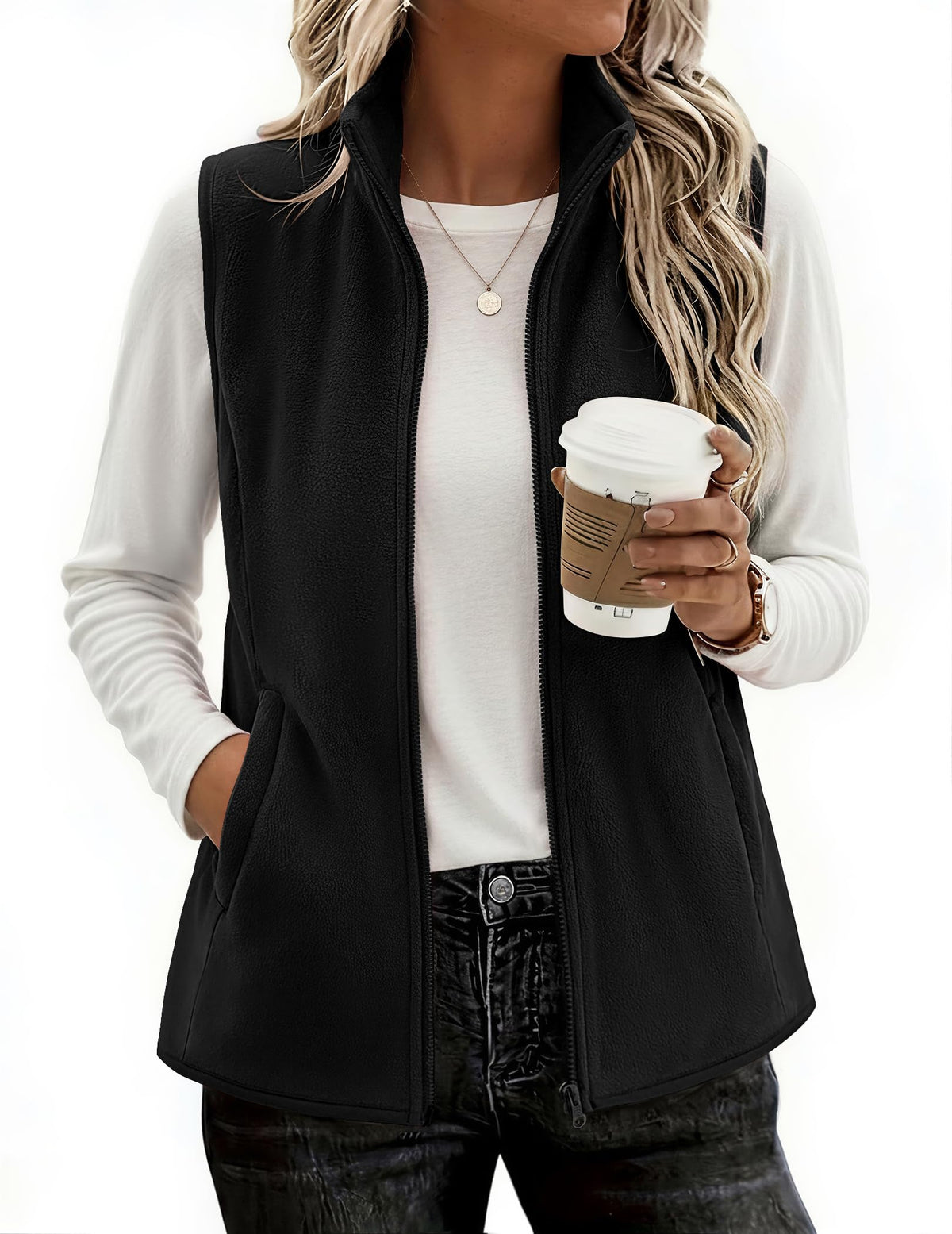 Zeagoo Womens Outerwear Vests With Pockets Zipper Sleeveless Fleece Jackets