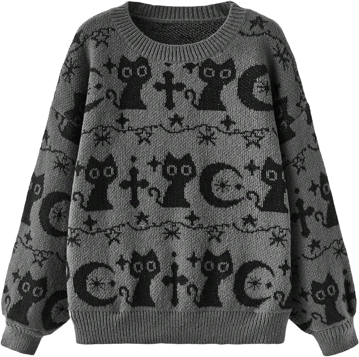 WDIRARA Women's Goth Cartoon Pattern Sweater Knit Pullover Top
