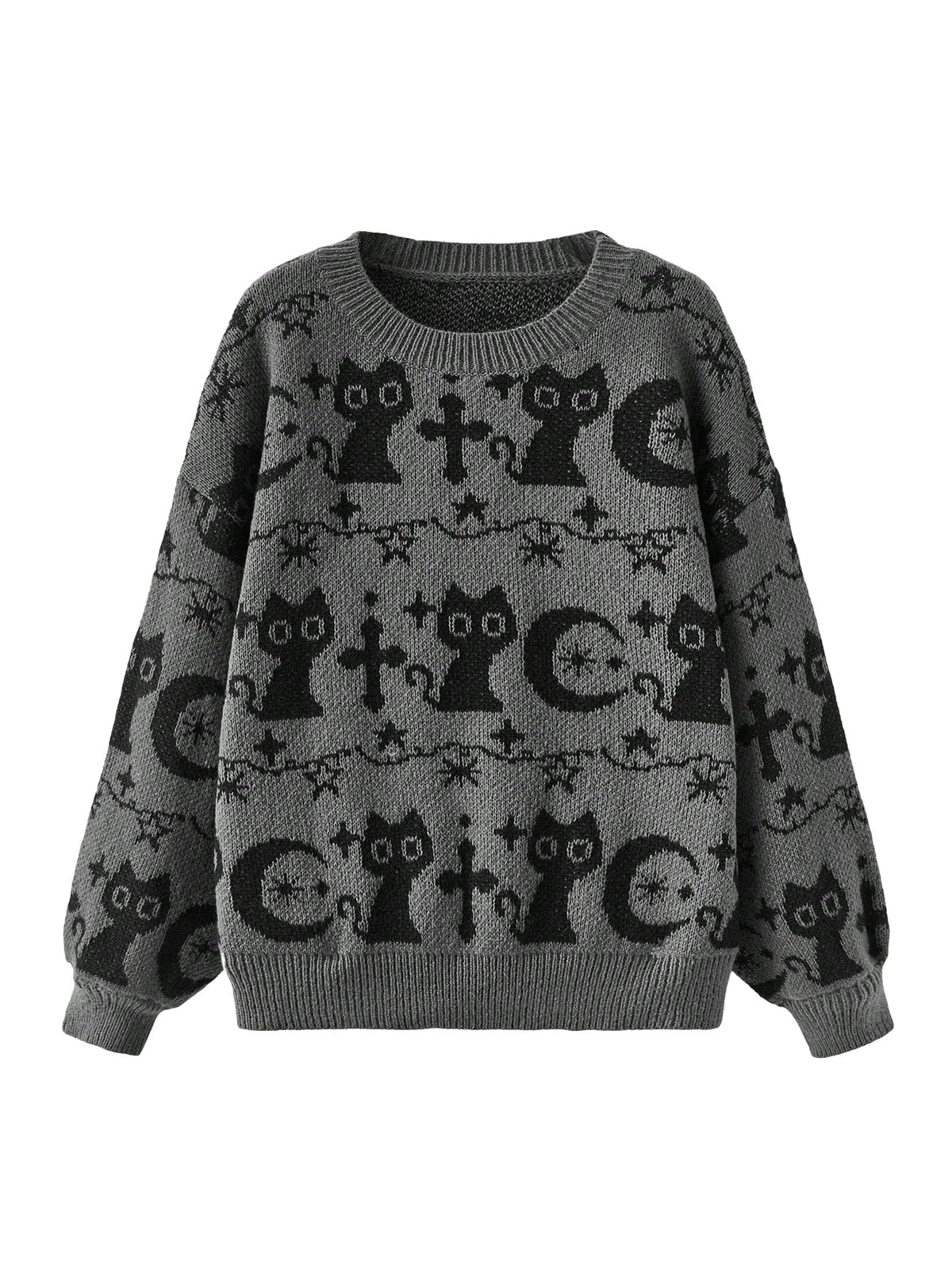 WDIRARA Women's Goth Cartoon Pattern Sweater Knit Pullover Top