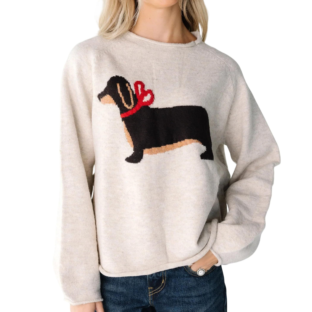 Women's Oversized Roll Neck Cute Animal Graphic Sweater Long Sleeve Chunky Knit Pullover Tops Casual Patterned Knitwear