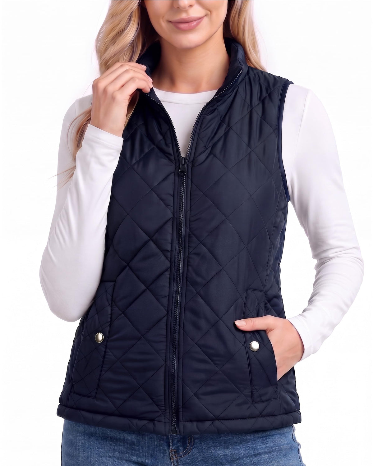 Diamond Quilted Puffer Vest Women Stand Collar Lightweight Vest