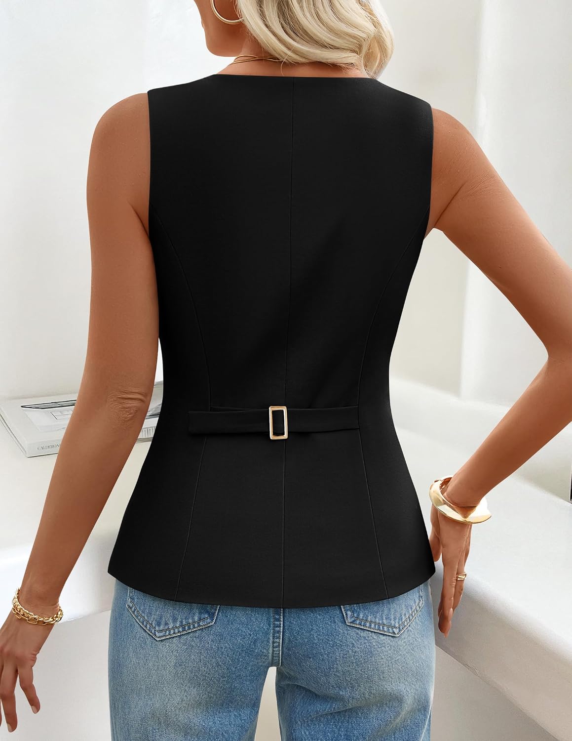 ZESICA Womens Business Casual Sleeveless Suit Vest Work Tops