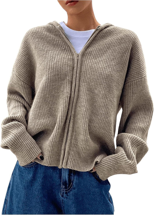SOLY HUX Zip Up Cardigan for Women Hooded Knit Sweater Jackets