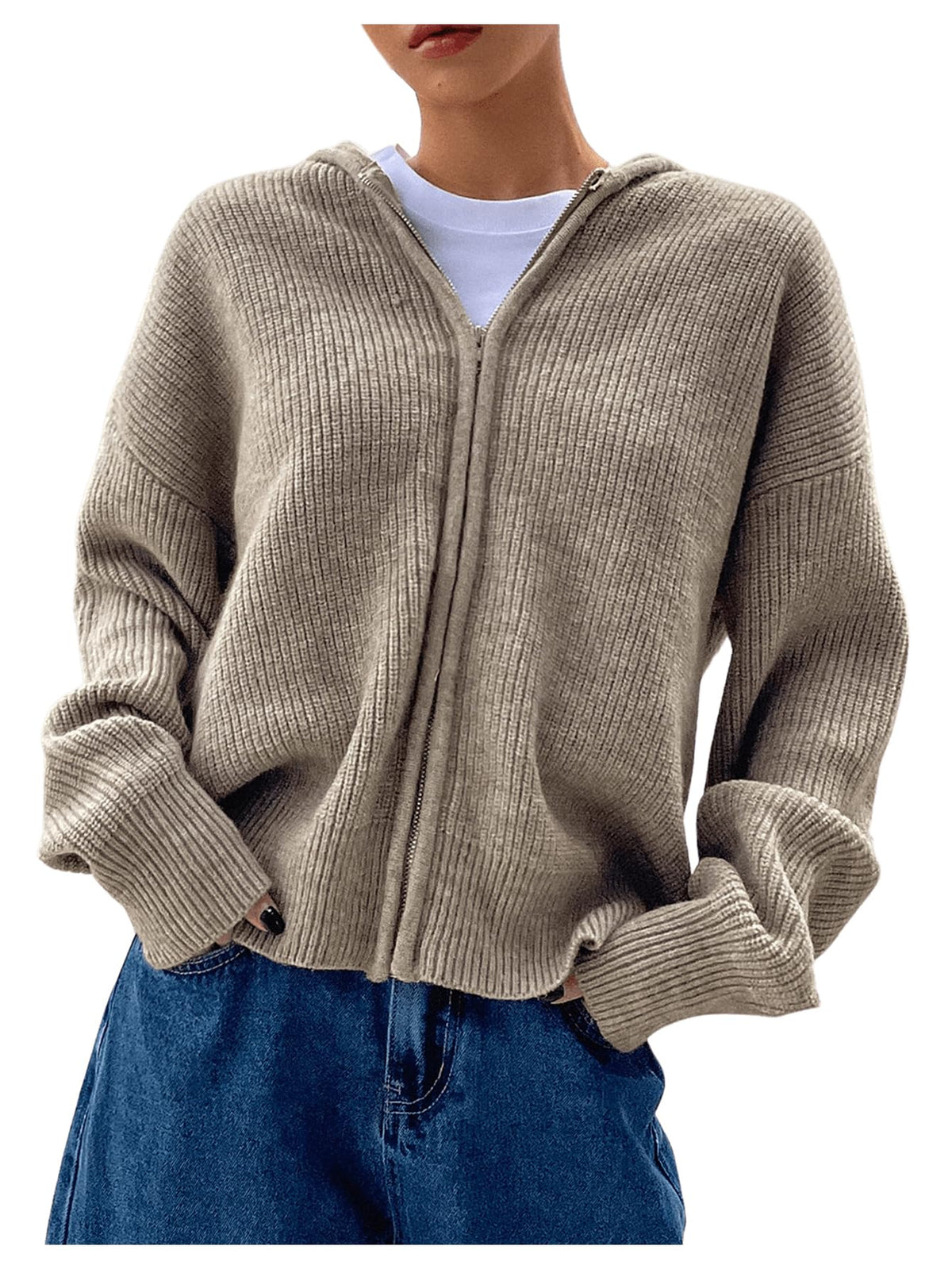 SOLY HUX Zip Up Cardigan for Women Hooded Knit Sweater Jackets