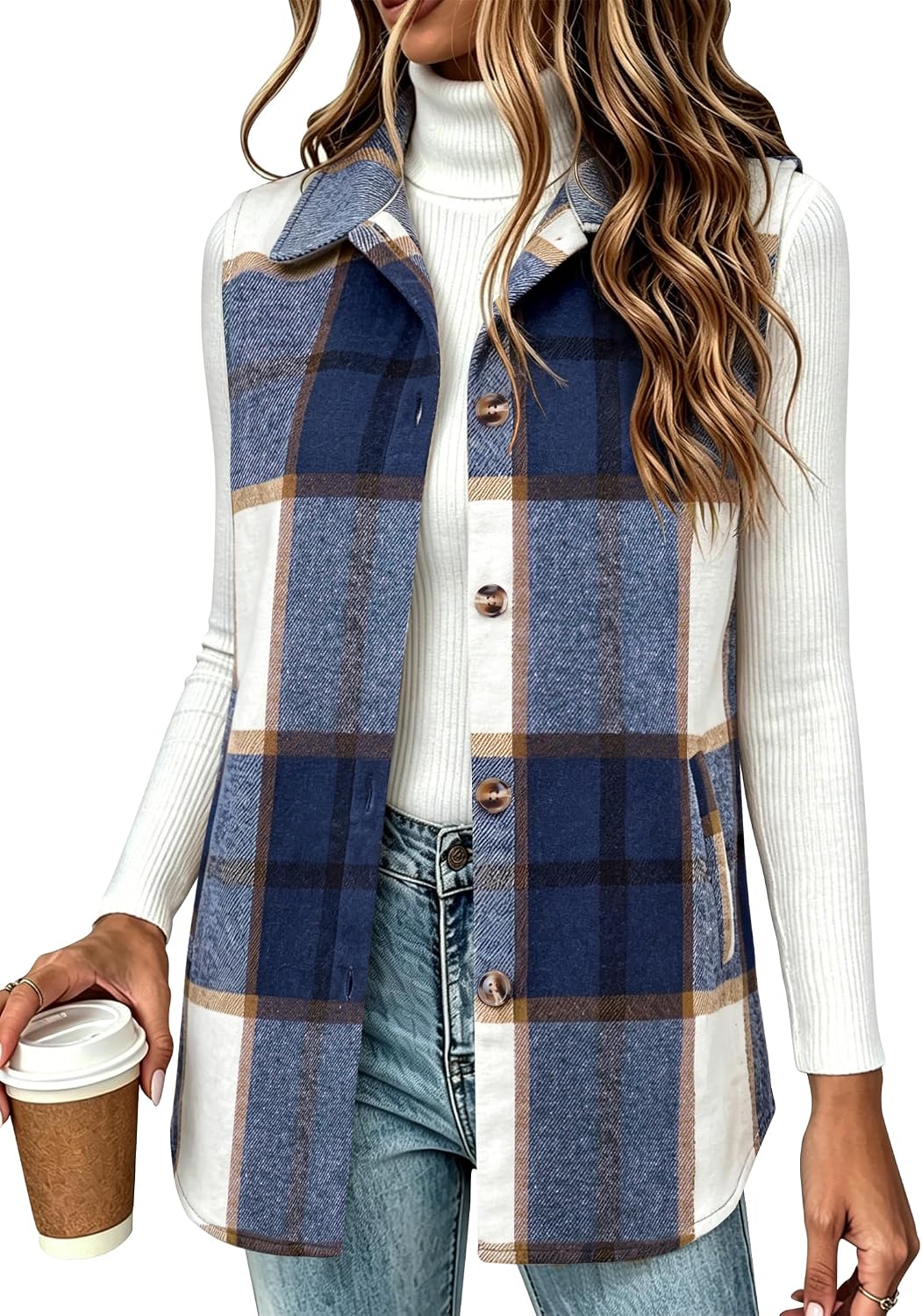 Zeagoo Plaid Vest for Women Flannel Jackets Sleeveless Button Down Shirts