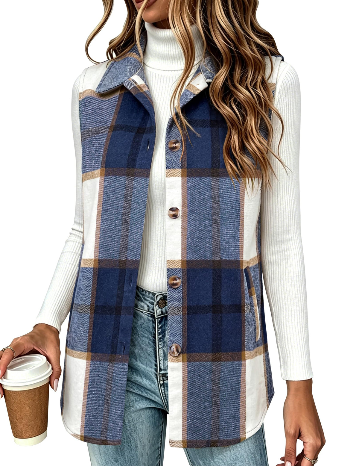 Zeagoo Plaid Vest for Women Flannel Jackets Sleeveless Button Down Shirts
