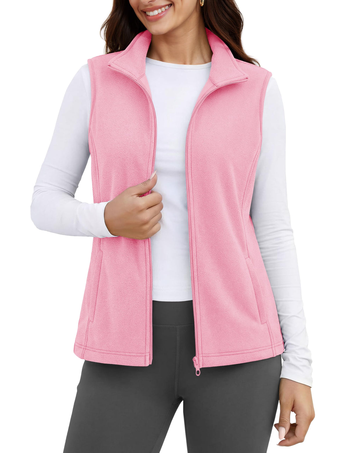 MAGCOMSEN Women's Fleece Vest Outerwear Sleeveless Lightweight Zip Jackets Warm Soft Vests with Zipper Pockets