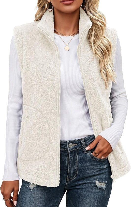 YUCOLEN Sherpa Vest for Women Sleeveless Fleece Fuzzy Zip Up Jackets Winter