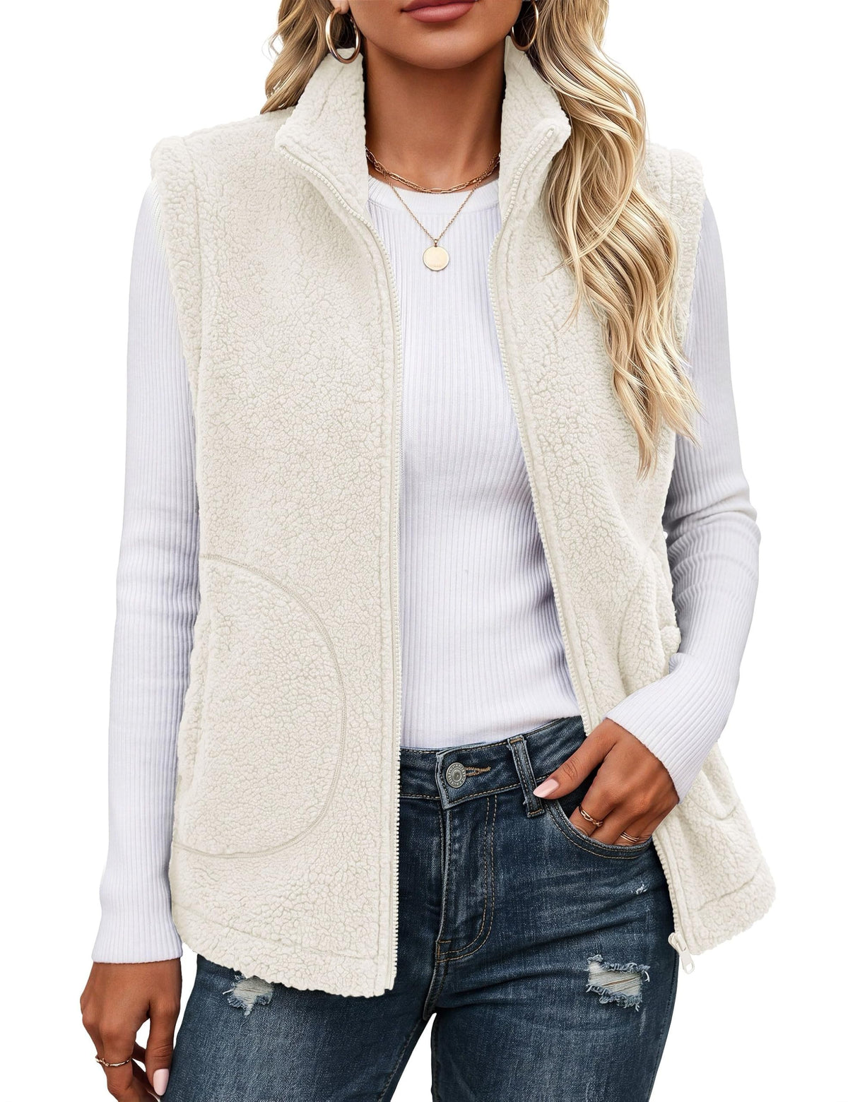 YUCOLEN Sherpa Vest for Women Sleeveless Fleece Fuzzy Zip Up Jackets Winter