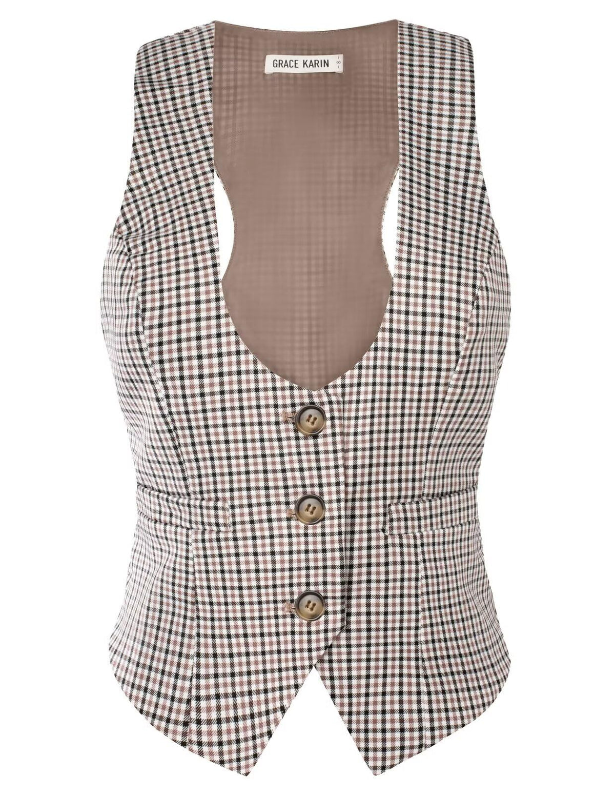GRACE KARIN Women's Suit Vest Top, Dressy Casual Sleeveless Button Waistcoat, Fromal Steampunk Blazer for Work Office