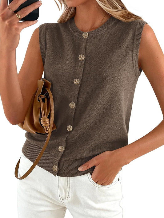 BTFBM Sweater Vest Women Casual Crewneck Loose Button Down Knit Sleeveless Cardigan 2026 Spring Clothes Summer Vest Tops
