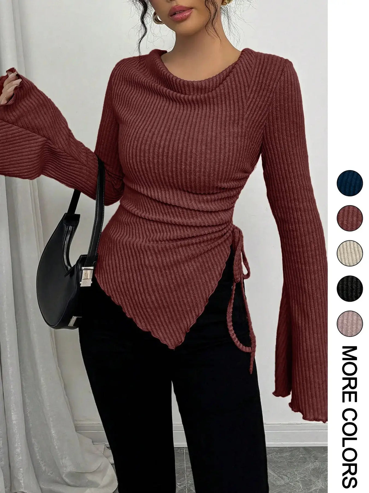 Women's Simple Basic Long Sleeve Knit T-Shirt for Fall & Winter, Slim-Fitting Casual Top, Comfortable and Fashionable Everyday Wear, Soft Knitting Tops