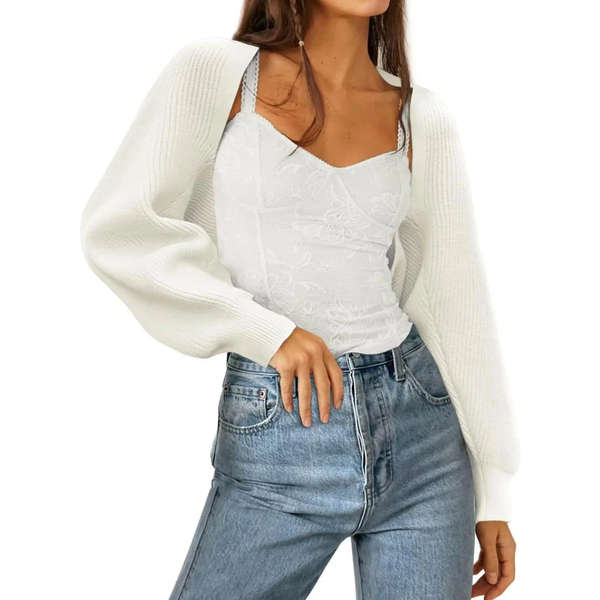 Women's 2025 Trend Hit Bolero Shrug Cardigan, Knitted Long Sleeve, Open Front, Cropped Cut, Sweaters for Women, Y2K Tops, Sohochic