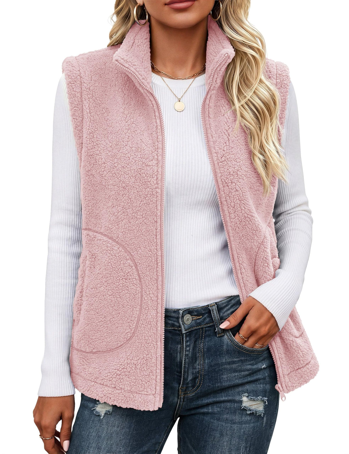 YUCOLEN Sherpa Vest for Women Sleeveless Fleece Fuzzy Zip Up Jackets Winter
