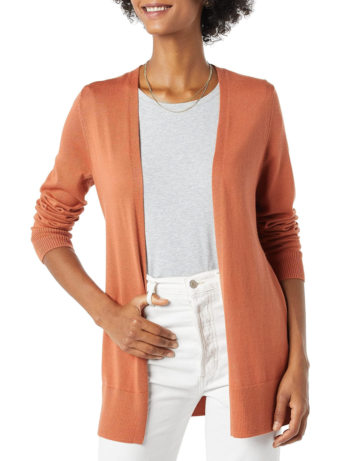 Amazon Essentials Women's Lightweight Long-Sleeve Open-Front Long Cardigan Sweater, Regular Fit