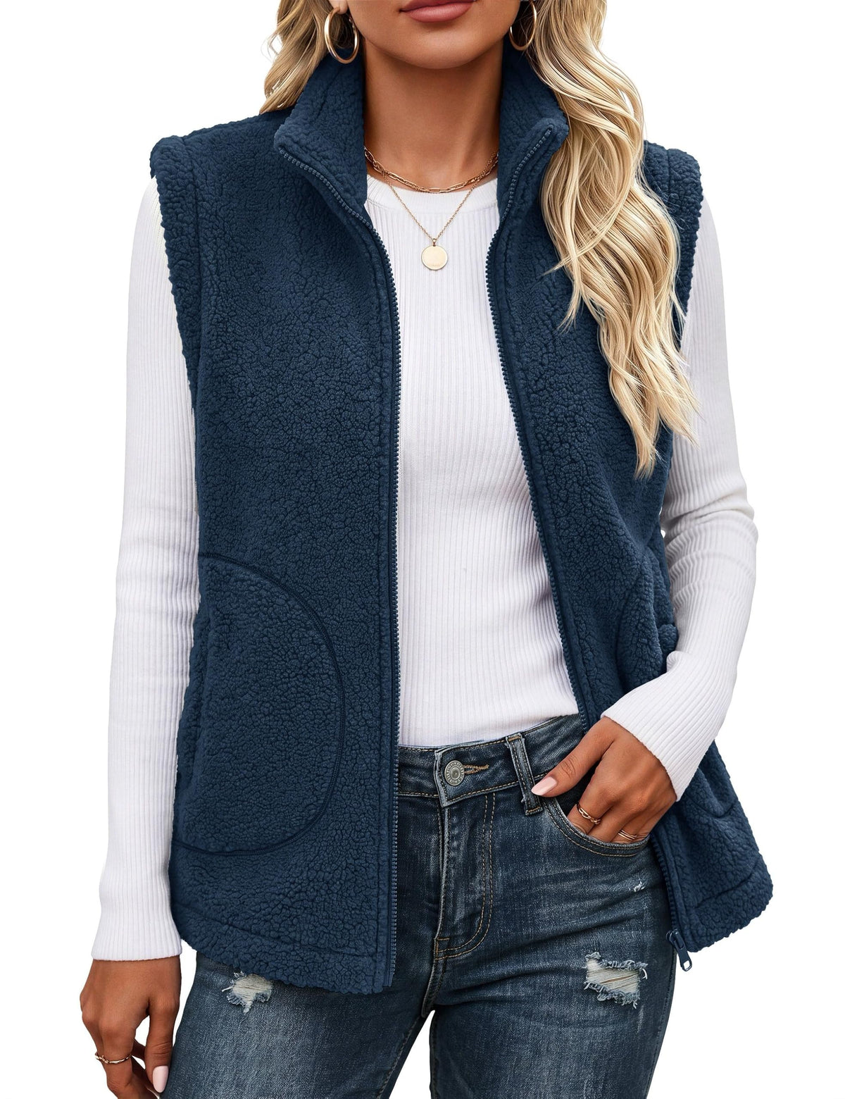 YUCOLEN Sherpa Vest for Women Sleeveless Fleece Fuzzy Zip Up Jackets Winter