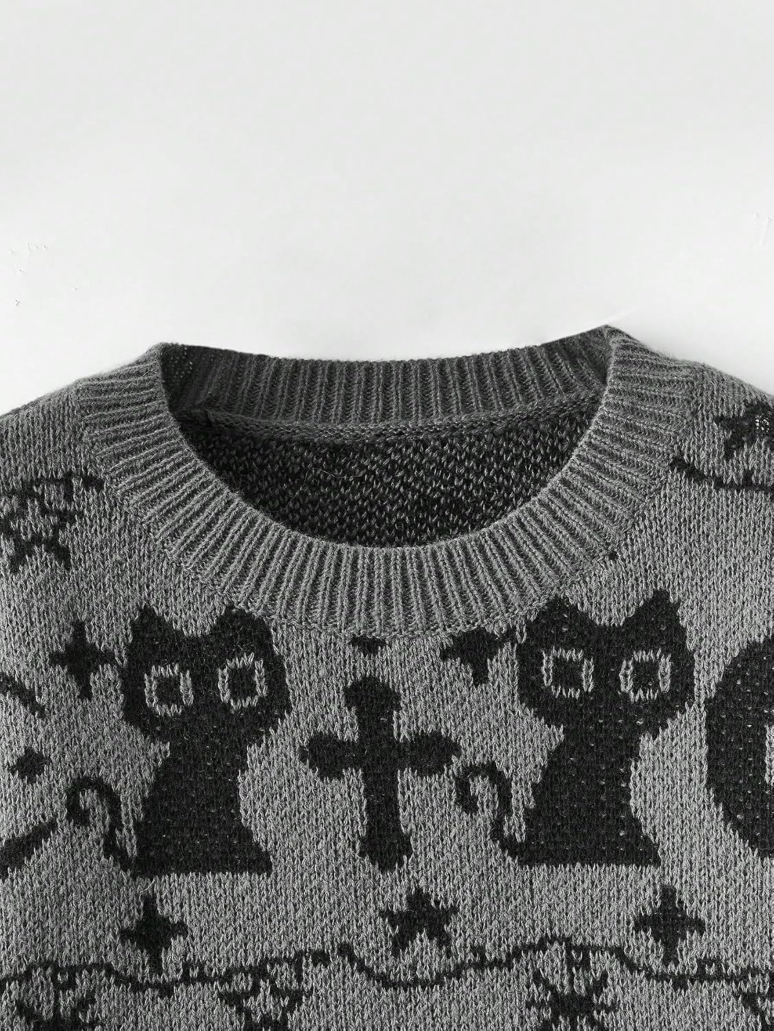 WDIRARA Women's Goth Cartoon Pattern Sweater Knit Pullover Top