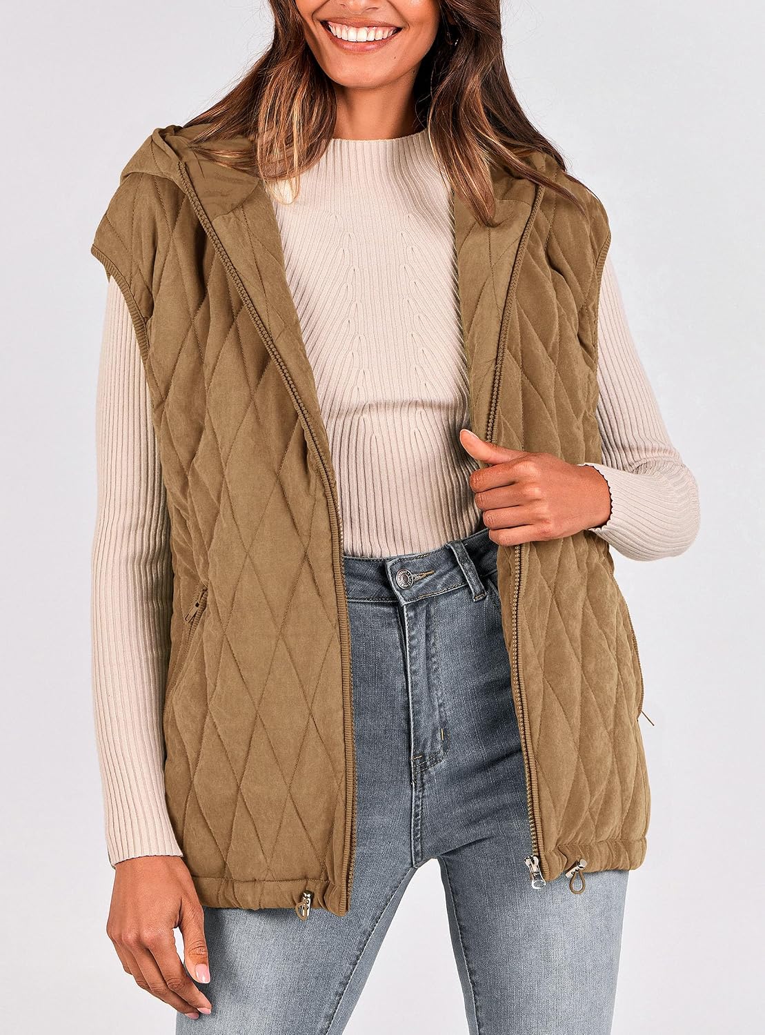 PRETTYGARDEN Women's Fall Fashion Vest Zip Up Jacket