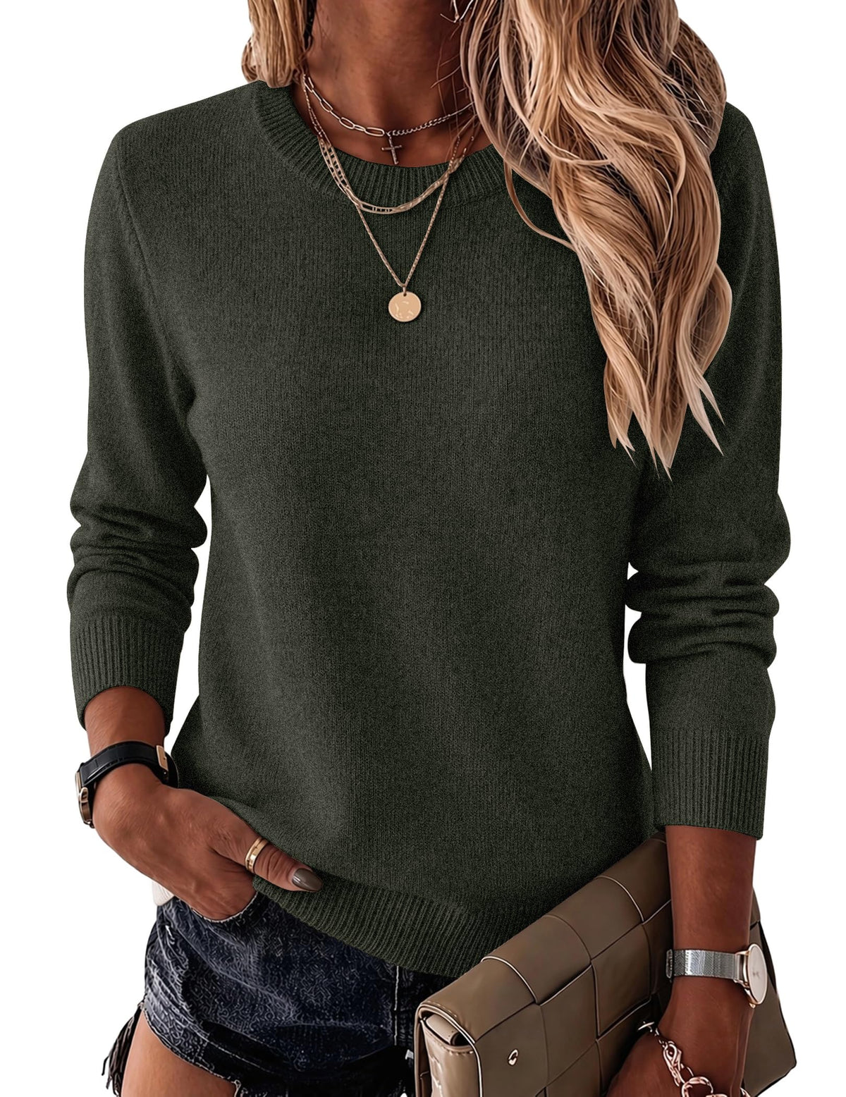 Zeagoo Womens Wool Blend Sweater Crewneck Long Sleeve Tops Fashion Clothing