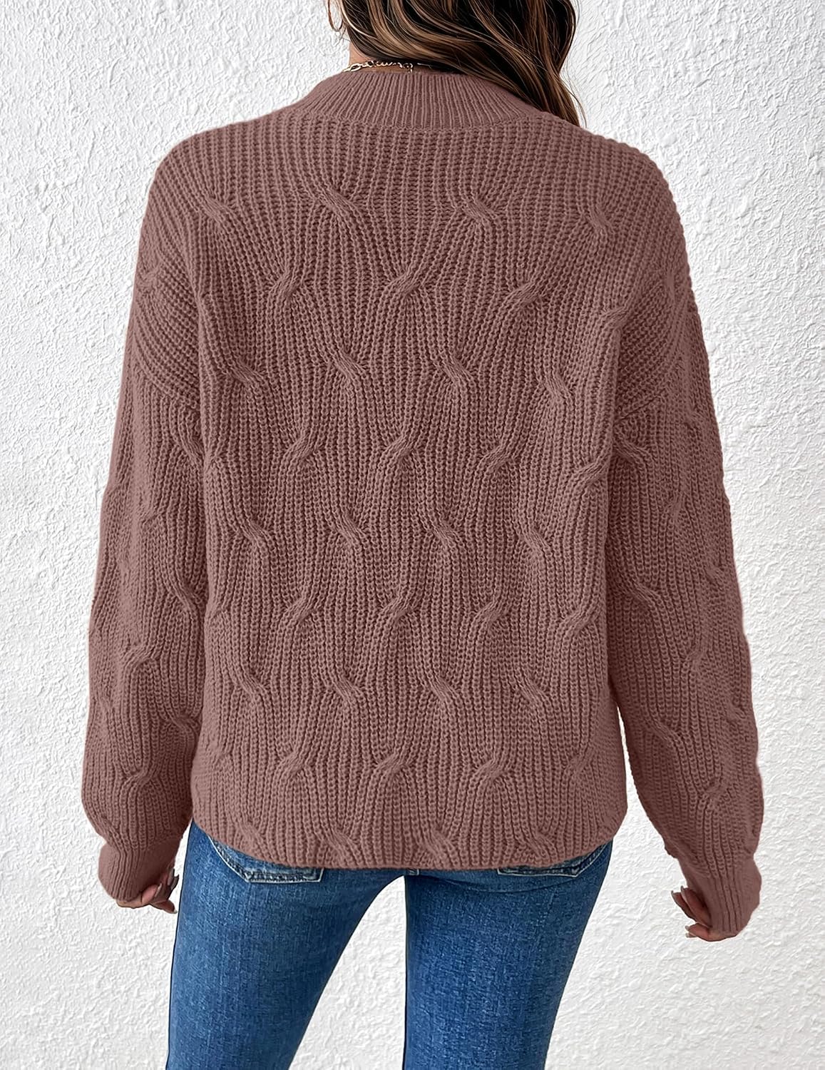 Womens Dressy Mockneck Cable Knit Long Sleeve Sweater Fall 2026 Oversized Chunky Ribbed Cuffs Knit Pullover