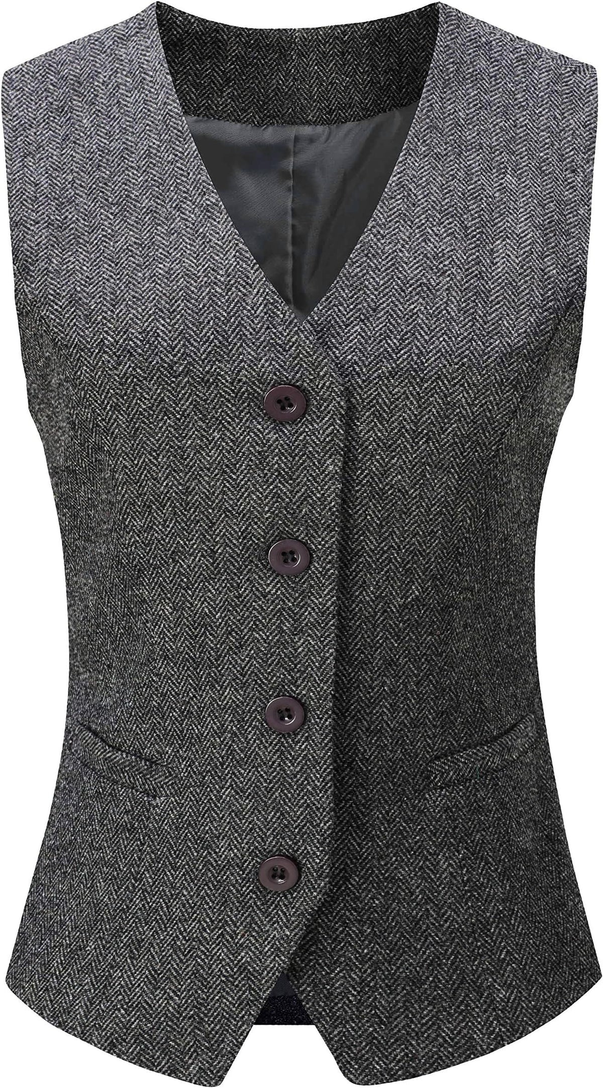 V VOCNI Women's Fully Lined 4 Button Dressy Suit Vest Waistcoat