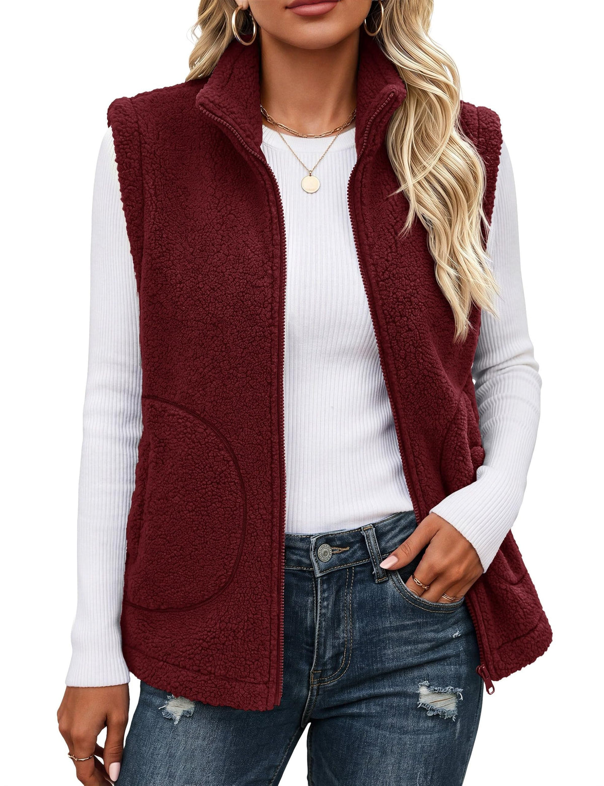 YUCOLEN Sherpa Vest for Women Sleeveless Fleece Fuzzy Zip Up Jackets Winter