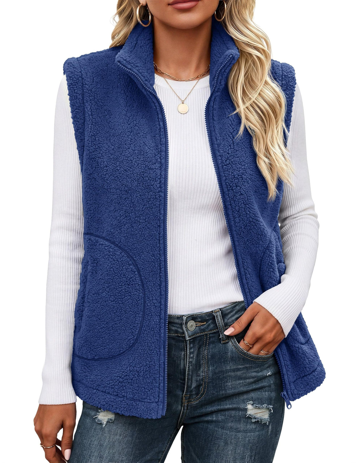 YUCOLEN Sherpa Vest for Women Sleeveless Fleece Fuzzy Zip Up Jackets Winter